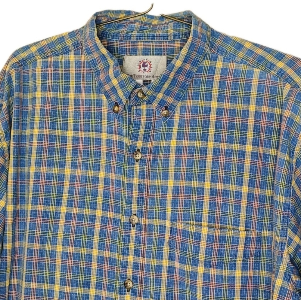 Territory Ahead Twill Shirt Men 2XLT Blue Plaid Button Preppy Academia Slim Fit